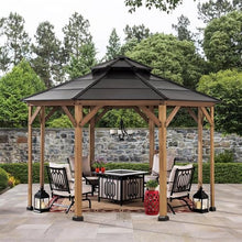 Sunjoy Ion Collection 13x13 ft Cedar Framed Octagon Wood Gazebo with Brown Steel Hardtop Roof