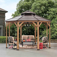 Sunjoy Ion Collection 13x13 ft Cedar Framed Octagon Wood Gazebo with Brown Steel Hardtop Roof