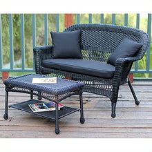 Jeco Wicker Patio Love Seat and Coffee Table Set Black