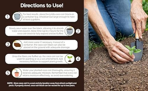 UBICON Organic Coco Coir Block - 11 lb Garden Soil for Indoor & Outdoor Use
