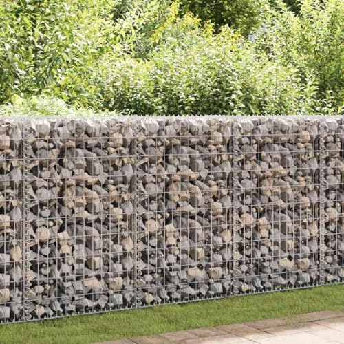 Galvanized Steel Gabion Wall with Covers 236"x11.8"x59" for Garden Sound Insulation and Privacy Protection, Sturdy Welded Mesh Construction, Rustproof Outdoor Barrier