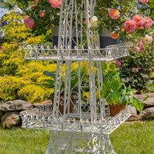 Zaer Ltd. Fancy Eiffel Tower-Inspired Two-Tiered Metal Plant Stand (Antique White, 9 Feet Tall)