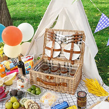 Storage Basket,4 Person Picnic Baskets - Luxury Wicker Hamper Sets -Premium Set with Flatware,Plates,Wine Glasses and Bottle Opener,for Camping Outdoor Party