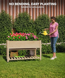 Sturdy Elevated Wooden Raised Garden Bed with Wheels and Legs – Large Planter Box with Storage Shelf, Protective Liner – Ideal for Vegetables, Herbs, Flowers – Outdoor Patio, Balcony, Backyard –