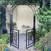 iumLeap Stable Metal Arch Stand Garden Arbor Trellis for Climbing Plants Outdoor Rose Archway with Gate, W114XH210cm Wedding Pergola Arbour Tubular for Bridal Party Decoration