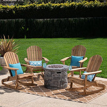 Great Deal Furniture Outdoor 5 Piece Acacia Wood Adirondack Rocking Chair Set with Fire Pit Grey + Natural