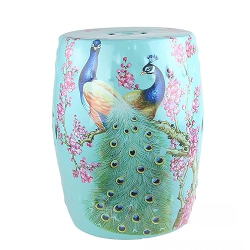 LINKIO Garden Stool Decorative Garden Stool, Ceramic Drum Seat with Birds and Flowers, Indoor Outdoor Patio Side Table Ottomans(J)