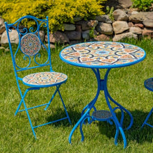 Zaer Ltd. Colorful Mosaic Bistro Set with Dual Layer Tile, Mosaic Furniture Collection (Deep Blue with Colorful Tile Volterra, 3 Piece Bistro Set (1 Table, 2 Chairs))