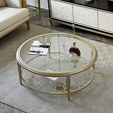 living room table 2-Tier Round Coffee Table, 80/90/100cm Tempered Glass Coffee Table with Metal Carving, Modern Luxury Round Coffee Table for Home Living Room outdoor side table ( Color : 100*100*46cm