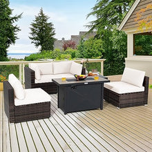 YWMLFZ 6PCS Patio Furniture Set Rattan Cushioned Gas Fire Pit Table Beige