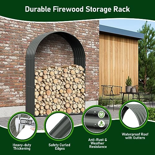 A ANLEOLIFE Outdoor Firewood Rack, Arch Gray 2-Pack with Corrugated Roofs