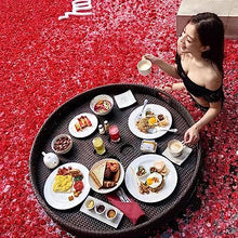 Round Perforated Water Floating Breakfast Tray, Large-Capacity Rattan Dinner Plate, Home Pool Villa Fruit Basket, Outdoor Party Photo,Black,80CM