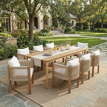 Christopher Knight Home Matera Acacia Wood Outdoor Dining Set for 8, 9 Piece Patio Dining Table and Chair Set, Wooden Outdoor Dining Armchair and Table Set with Removable Cushion, Light Teak+Beige