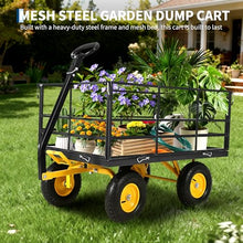 Amenitlif 1500 LBS Steel Garden Cart, Heavy Duty Pullable Garden Wagon with 13" Flat-Free Tires & Adjustable Handle, Outdoor Utility Yard Wagon with Detachable Side Panels, Black