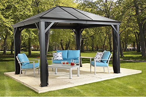 Sojag Mykonos 12 ft. x 16 ft. Outdoor Gazebo with Galvanized Steel Roof and Rustproof Aluminum Frame, All-Season Backyard Shelter for Shade, Privacy, and Weather Protection