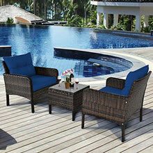 DUYHBAWRS 3 PCS Outdoor Rattan Conversation Set Patio Garden Cushioned Sofa Chair Coffee Table(D)