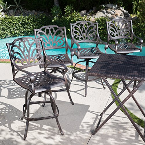 Christopher Knight Home Alfresco Outdoor Cast Aluminum Barstool Set, 4-Pcs Bronze