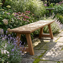 Sunnydaze Wooden Teak Trestle Outdoor Bench for Patio, 60” L, Rustic, Brown