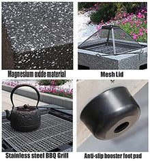 Outdoor Fire Pit Garden Wood-Burning Fire Pit Grill Table Set, Outdoor Backyard Patio Fireplace Fire Bowl, with Sparkle Screen Cover and Poker
