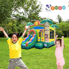 Pogo Bounce House Inflatable Jungle Castle with Slide Tropical Smiley Face