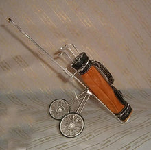 Sacchetti Sterling Silver Miniature Golf Cart with Leather Golf Bag