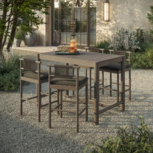 Modway Eleni 5-Piece Outdoor Teak Wood Bar Set in Weathered Gray Flint – 56 Inch Rectangular Patio Bar Table with 4 Bar Chairs