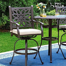 PHI VILLA Patio Furniture Set 3Pcs Cast Aluminum High Top Table & Swivel Bar Stools with Cushion Rero Brown-set