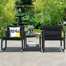 3PCS Patio Rattan Furniture Set Rocking Chairs Cushioned Sofa Black Rocking Chair