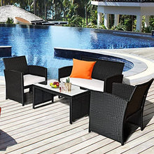 DUYHBAWRS 4PCS Patio Rattan Furniture Conversation Set Cushioned Sofa Table Garden Single Sofa