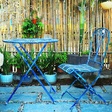 FENOKD Old Tables and Chairs Suitable for Outdoor Courtyards Foldable Table and Chair Set Coffee Table Iron Art Home and Garden Decoration 27.5 Inches Blue (Two Chairs)