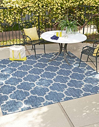 Unique Loom Outdoor Trellis Collection Area Rug - Trellis (Square 13' 0" x 13' 0", Navy Blue/ Ivory)