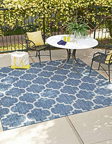 Unique Loom Outdoor Trellis Collection Area Rug - Trellis (Square 13' 0" x 13' 0", Navy Blue/ Ivory)