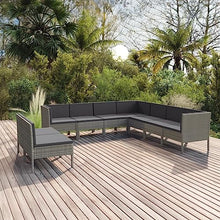HKQWPBF 9 Piece Patio Lounge Set with Cushions, Gray Poly Rattan Outdoor Seating for Garden