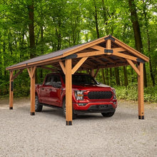 Backyard Discovery Norwood 24' x 12' Cedar Wood Outdoor Gazebo Pavilion with Hardtop Galvanized Steel Peak Roof, Snow Support, Wind Resistance, PowerPort, Shade for Garden, Patio, Deck, Entertaining