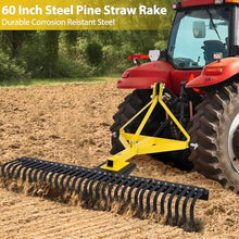 Hipicute 5 Ft Landscape Rock Rake, 3 Point Attach Rake with 360 Degree Rotation Tow-Behind Garden Tool for Compact Tractors, Category 1