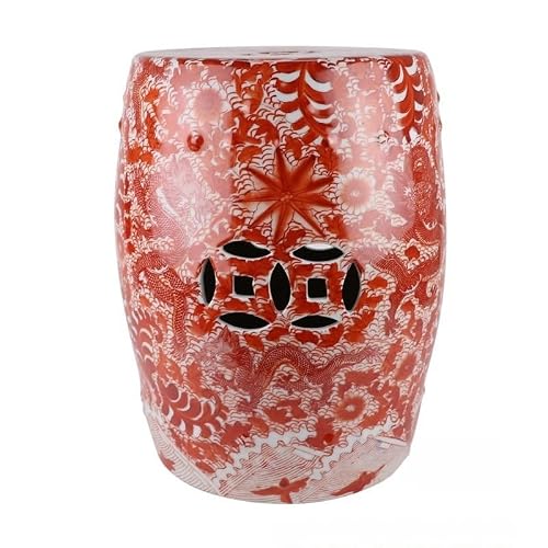 Ceramic Garden Stool Decorative Garden Stools Hand-painted Alum Red Nine Dragons String Pattern Chinese Ceramic Shoe Drum Porcelain Stool Cool Pier Sitting Stool Home Furnishings Garden Stool Ceramic
