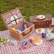 Storage Basket,Wicker Picnic with Utensils Cutlery, Willow Hamper Service Gift Set for 2 Persons, Outdoor Hand Woven for Valentine Day, Birthday