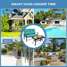 2PCS Patio Loveseat Bench Table Furniture Set Cushioned Chair Turquois Loveseat Coffee Table
