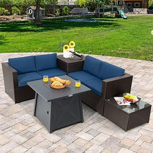 YWMLFZ 5PCS Patio Rattan Furniture Set 30" Gas Fire Pit Table W/Cover Navy
