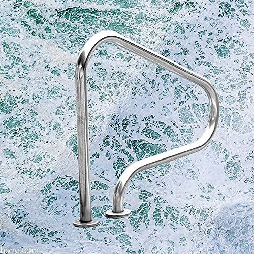 MSHOSAC Pool Handrail Pool Handrails 304 Stainless Steel Swimming Pool Handrail, Pool Hand Rail for Inground Pools and Spa, 3-Bend Pool Stair Railing, Silver (Thick 1mm)