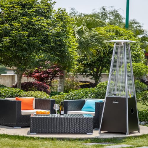 PATIOEASY Propane Patio Heater, Outdoor Pyramid Heater with Mocha Finish and Anti-Tilt Switch for Backyard, Deck, Garden