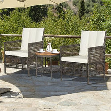 DUYHBAWRS 3PCS Patio Rattan Furniture Set Cushioned Sofas Wood Table Top W/Shelf