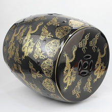 JOYNOW Ceramic Garden Stool Decorative Garden Stools Dark Coffee Color Glaze Dragon Stool Carved with Copper Hole Ceramic Pier Garden Stool Bathroom Bench Garden Stool Ceramic(A)