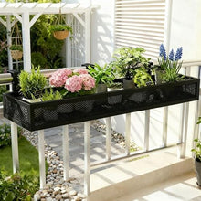 sunbiaouk Metal Railing Plant Stand, Balcony Plant Pot Shelf Holder Fence Flower Stand Basket with Hooks, for Balconies, Walls, and railings(100x25x12CM)