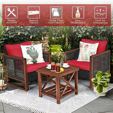 YWMLFZ 3PCS Patio Wicker Furniture Set Cushion Sofa Square Table Shelf Red