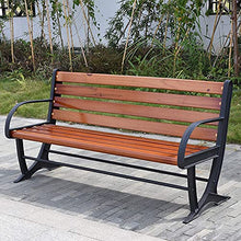E Patio Garden Bench Terrace Seating Furniture Heavy-Duty Anti-Rust Steel Frame Bench Park Rest Stool Outdoor Weatherproof 5CM Extra-Thick Solid Wood Slat Back Bench for Porch Lawn School