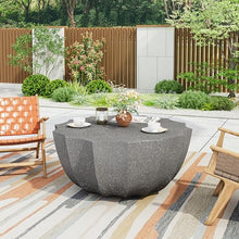 35" Indoor Round Coffee Table, Waterproof Coffee Table Modern MgO Cement Design End Tables for Living Room, Outdoor Patio Coffee Tables for Garden, Backyard, Balcony, Grey