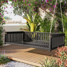 Patio Twin Size Garden Swing Bed Wood Porch Swing Loveseat Chair with Ropes for Backyard, Safe Sloped Design