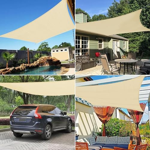COARBOR Reinforced Wire Sun Shade Sail Rectangle Heavy Duty Canopy Cover Beige