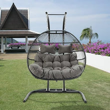 2 Person Hanging Double Swing Chair, Foldable Egg Chair with Stand and Cushion for Indoor Outdoor Patio Garden